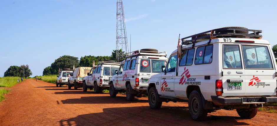 Humanitarian aid worker in MSF vest
